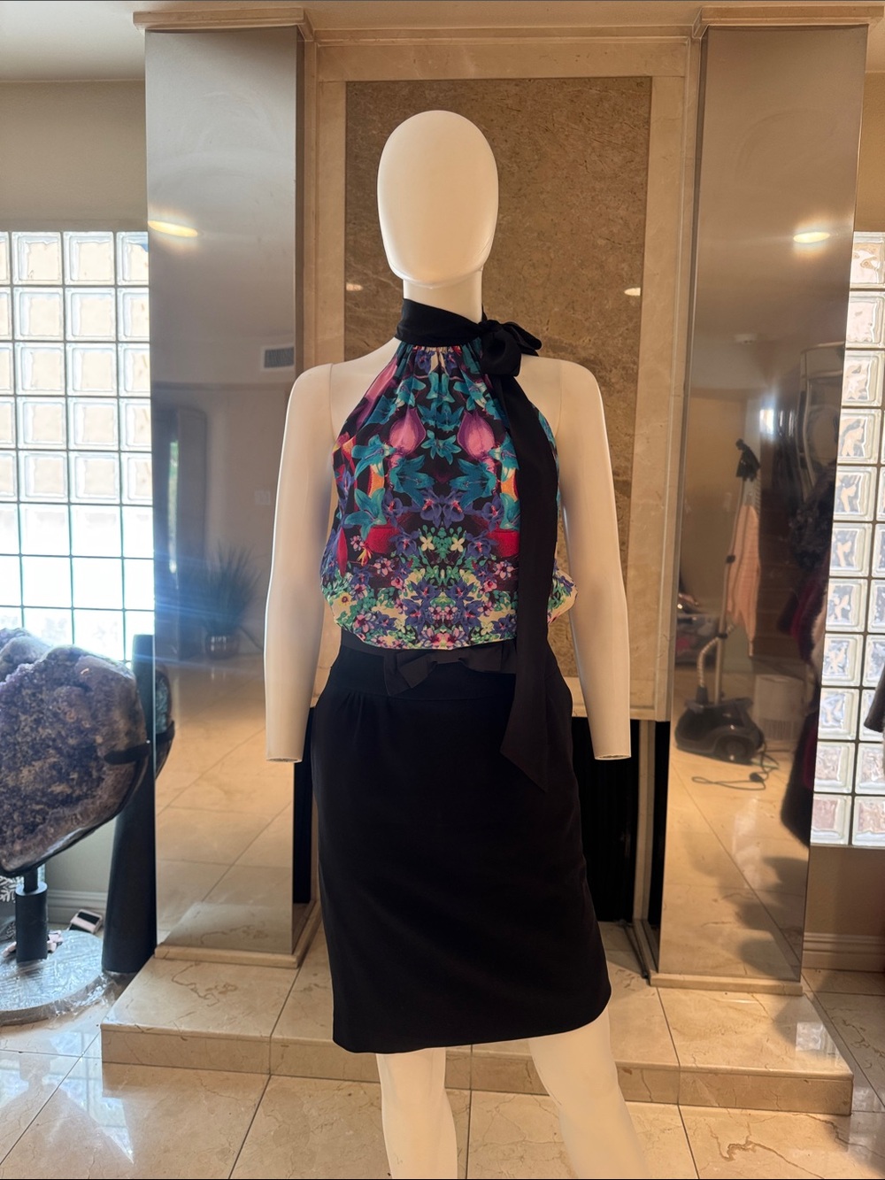 Roberto Cavalli Silk Floral Bow Tie Halter Top